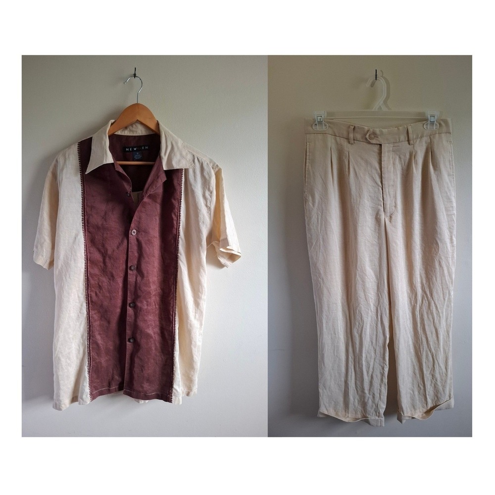 Vintage Y2K Boho 100% Linen Lightweight Matching Set Festival Cruise Relaxed M